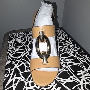 Diane Von Furstenberg Tan Sandals with Gold Accent